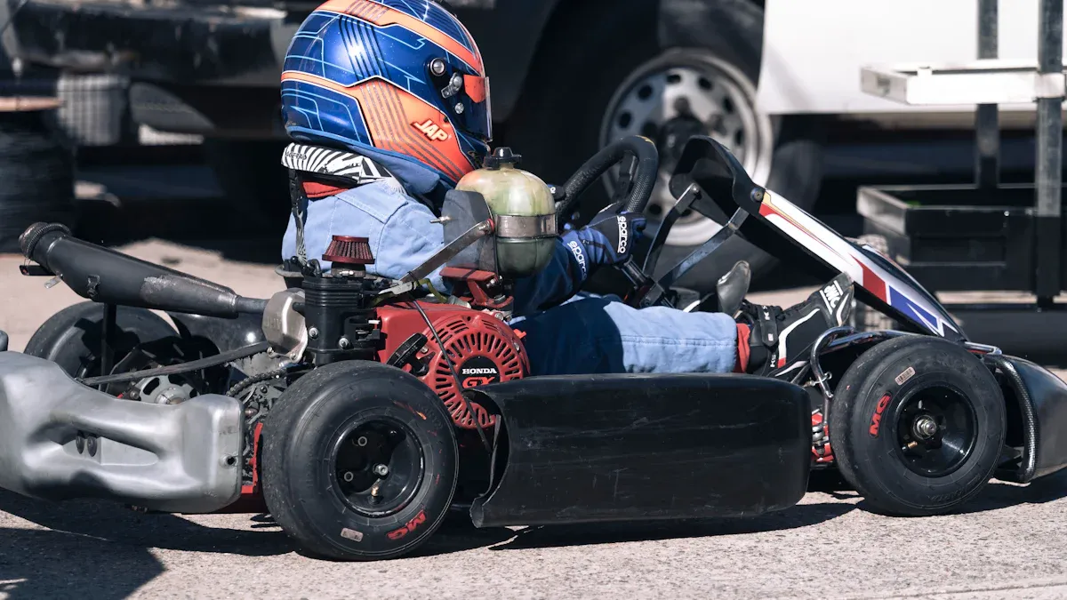 Inspecting Black Go Kart Wheels for Damage